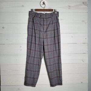Hollister Gray Plaid Straight Leg Pants with Subtle Burgundy Windowpane